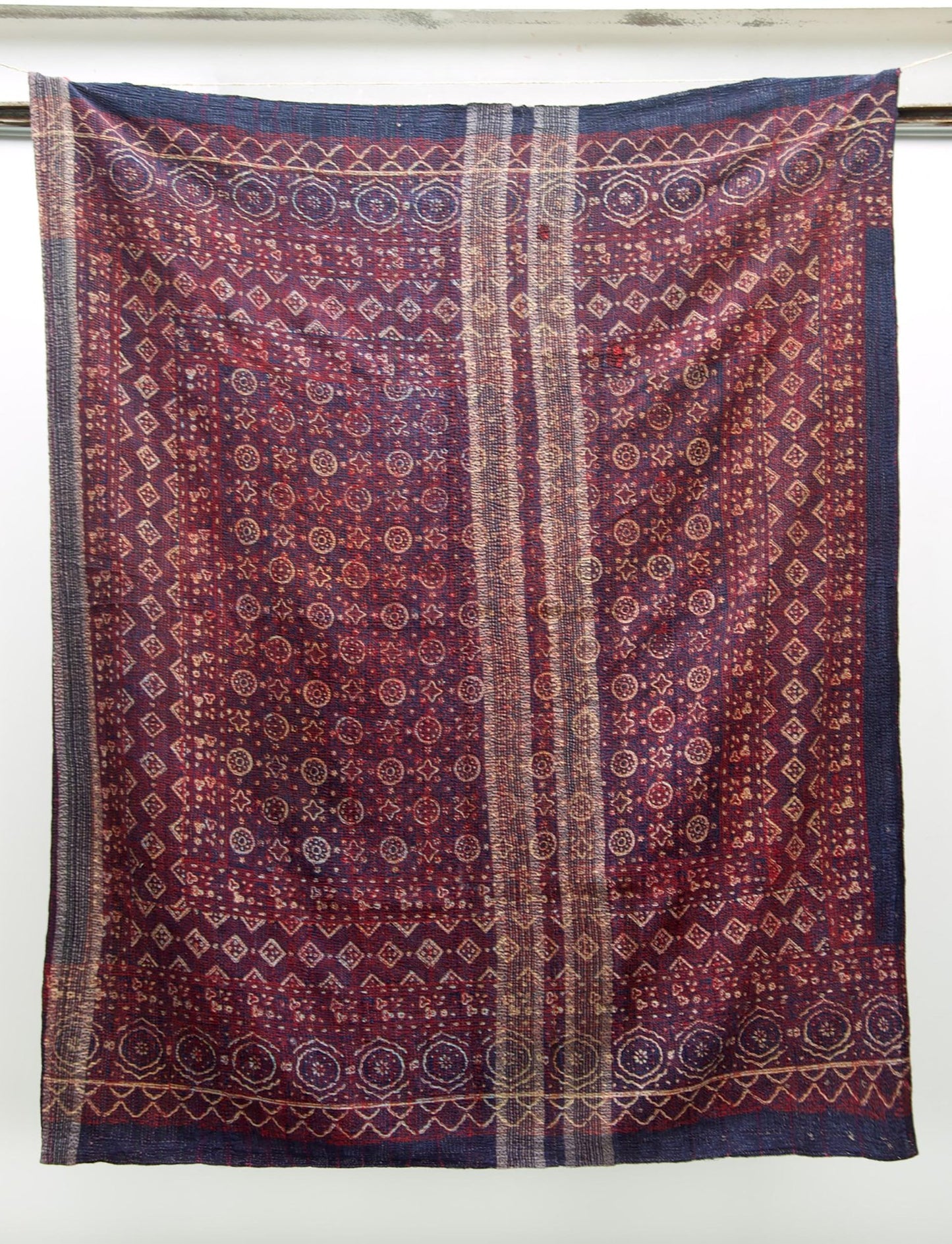 Vintage Blockprint Kantha Stitch Blanket