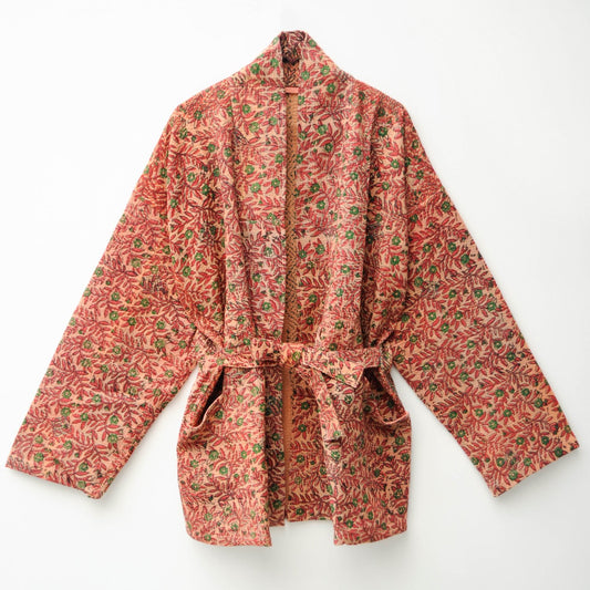 Kantha midlength blockprint Kimono jacket