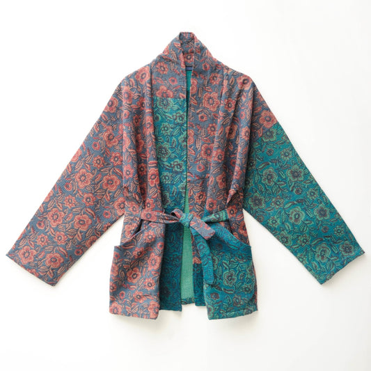 Kantha midlength blockprint Kimono jacket