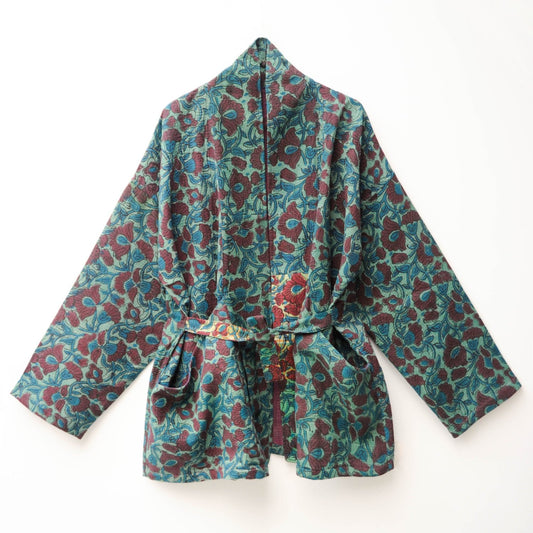 Kantha midlength blockprint Kimono jacket