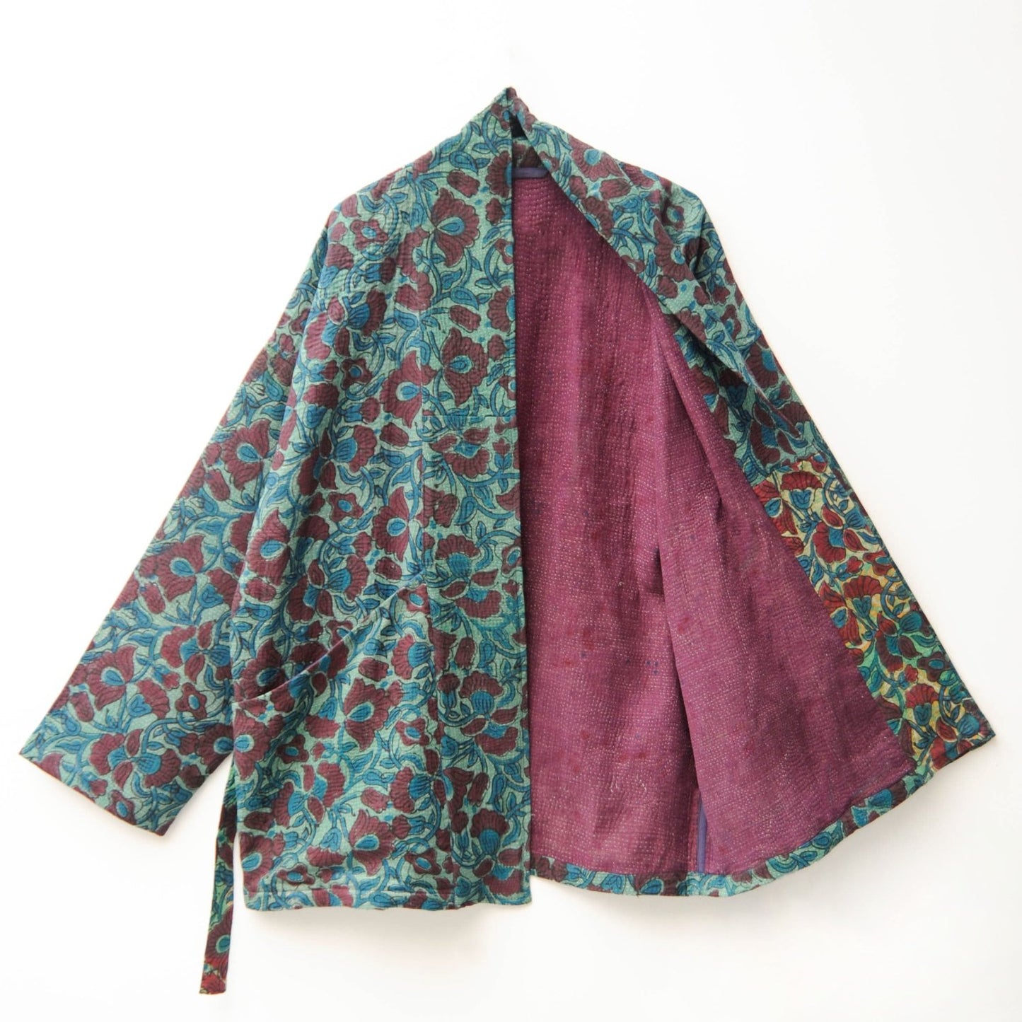 Kantha midlength blockprint Kimono jacket