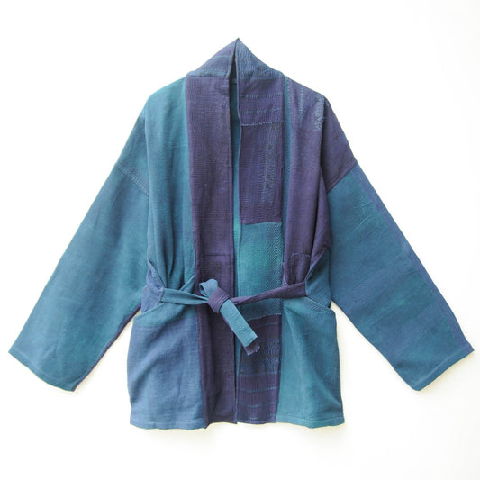 Kantha midlength indigo Kimono jacket