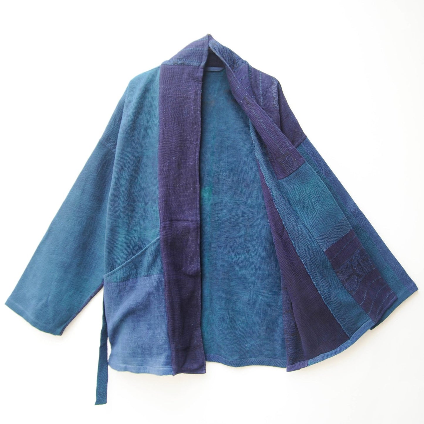 Kantha midlength indigo Kimono jacket