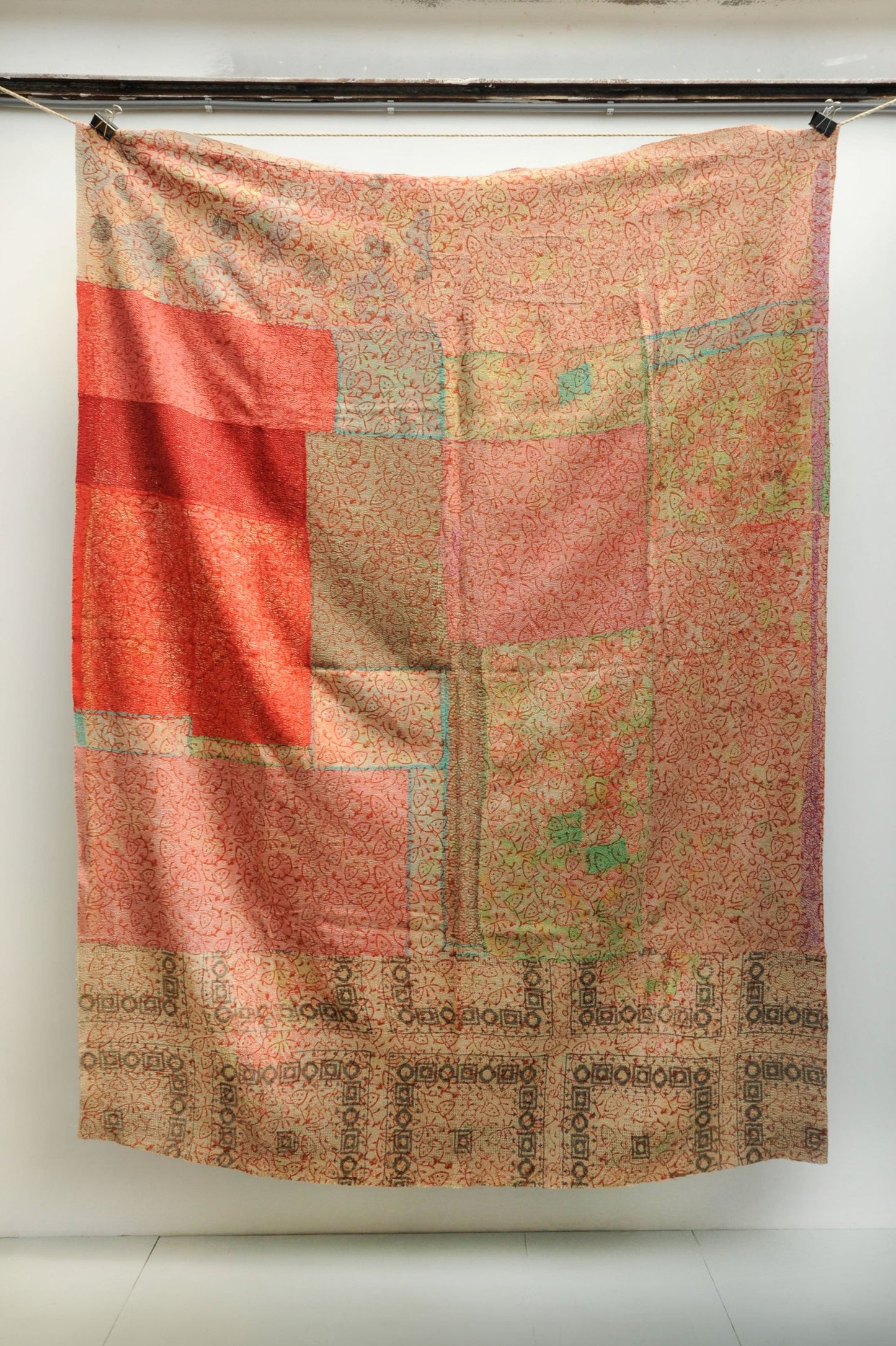 Vintage Blockprint Kantha Stitch Blanket