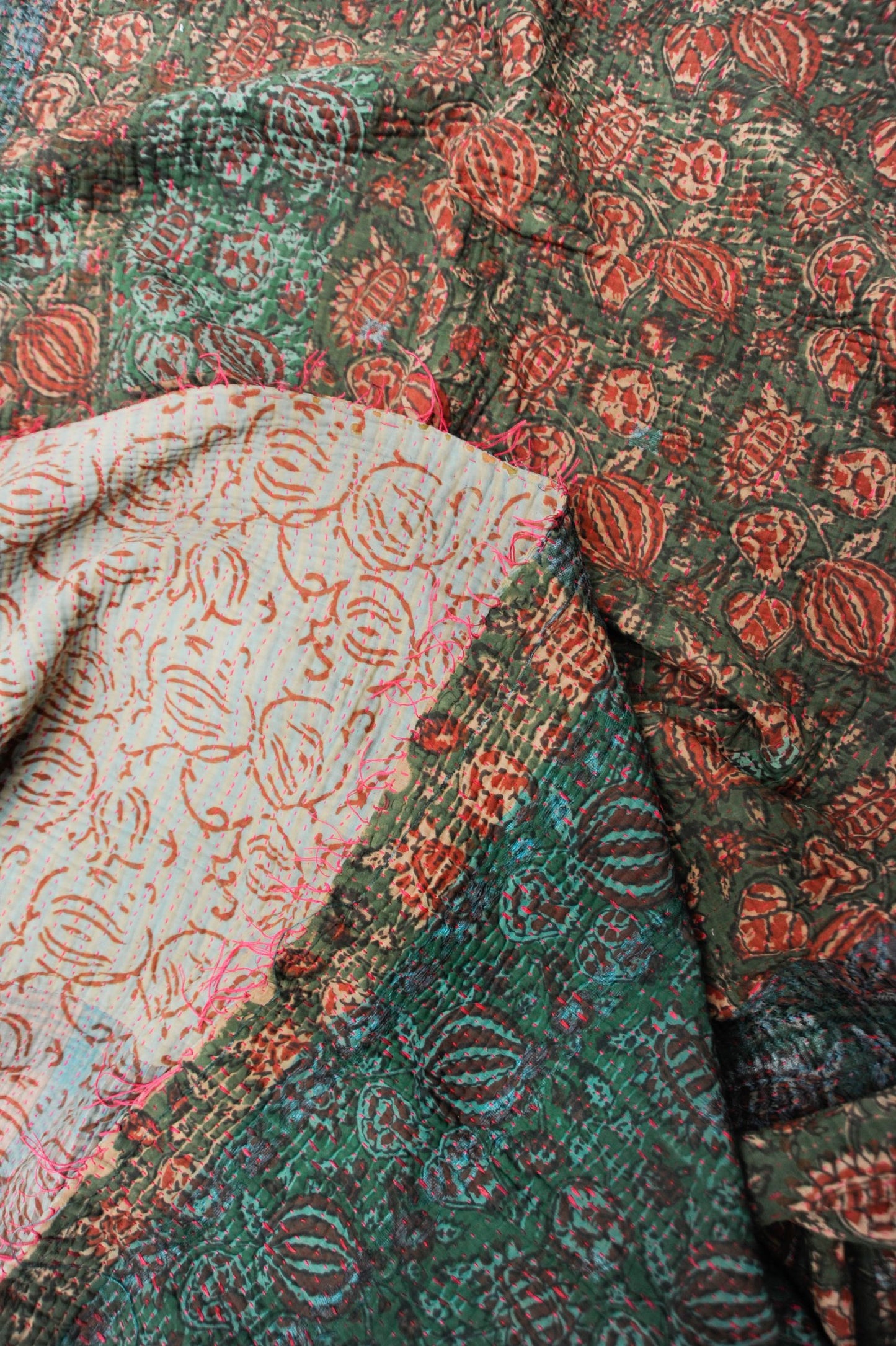 Vintage Blockprint Kantha Stitch Blanket