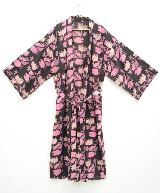 Thin cotton blockprint long Kimono