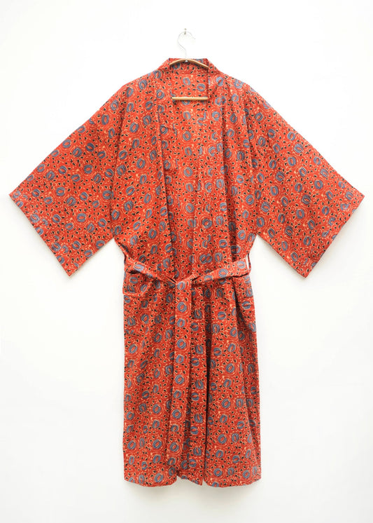 Thin cotton blockprint midi Kimono