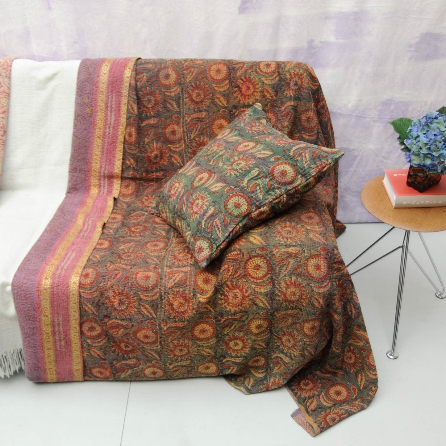 Vintage Blockprint Kantha Stitch Blanket